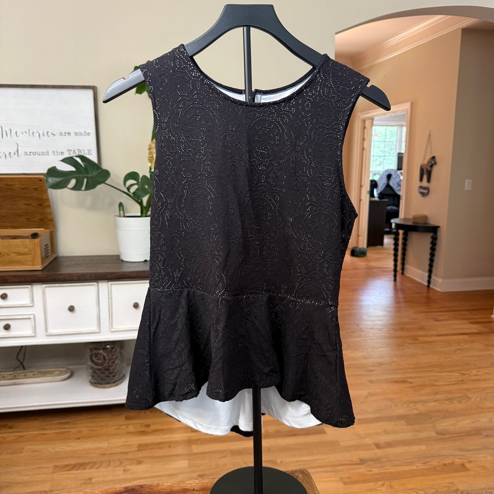 Philosophy Republic Clothing Black Lace Peplum Top Sleeveless High Low Small